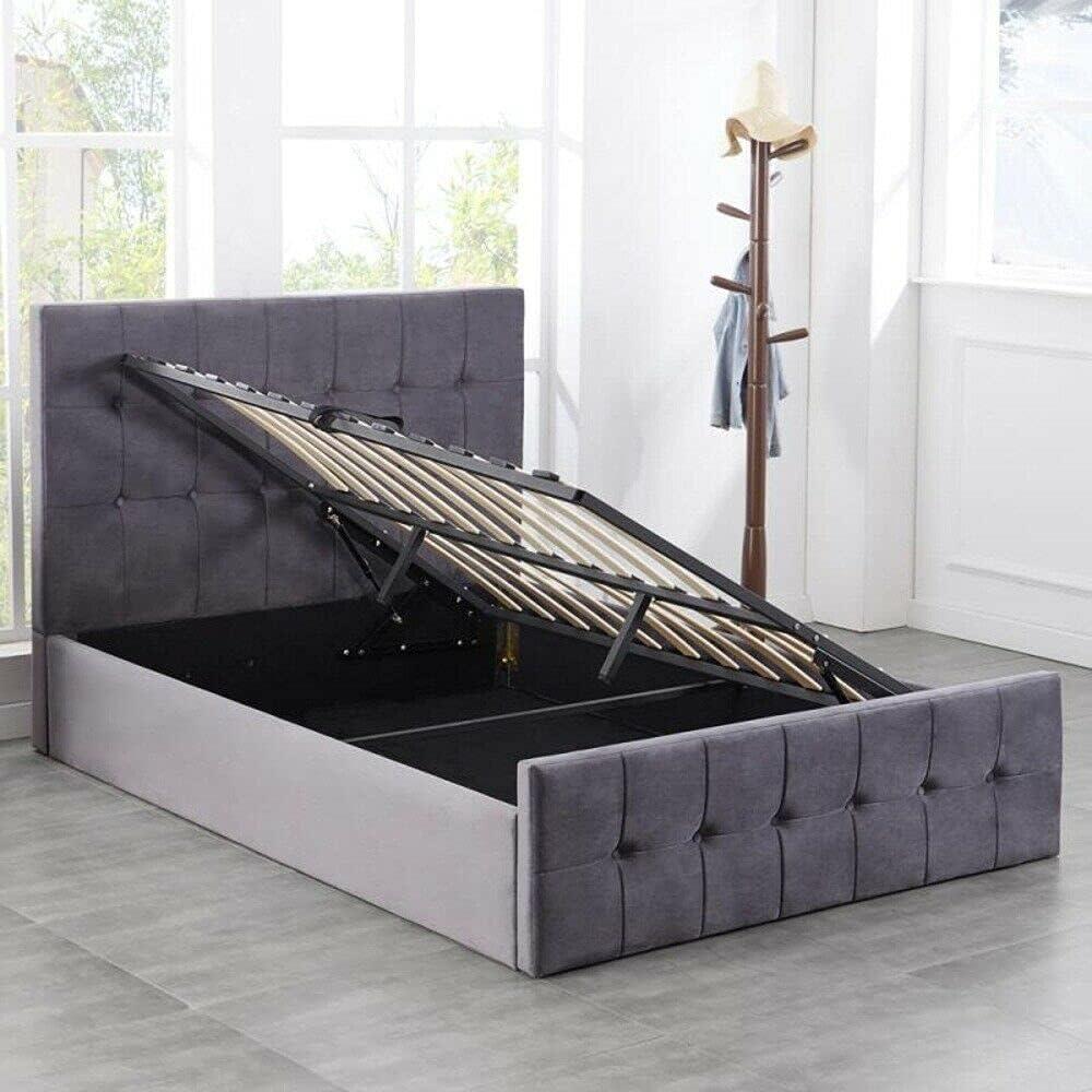 Ottoman Storage Bed grey 4ft 6 small double velvet cushioned bedroom