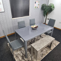 Dining Table Set with 4 Chairs and a Bench Dining Room and Kitchen table set of 4, and Grey Bench