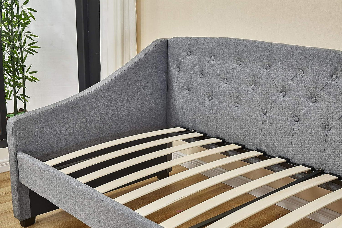 Daybed with Trundle grey 3ft single fabric tufted wooden day bed bedroom