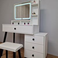 Dressing Table with Mirror and Stool Makeup Vanity LED Mirror Lights Hollywood Table