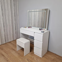 Dressing Table with Mirror and Stool Makeup Vanity LED Mirror Lights Hollywood Table