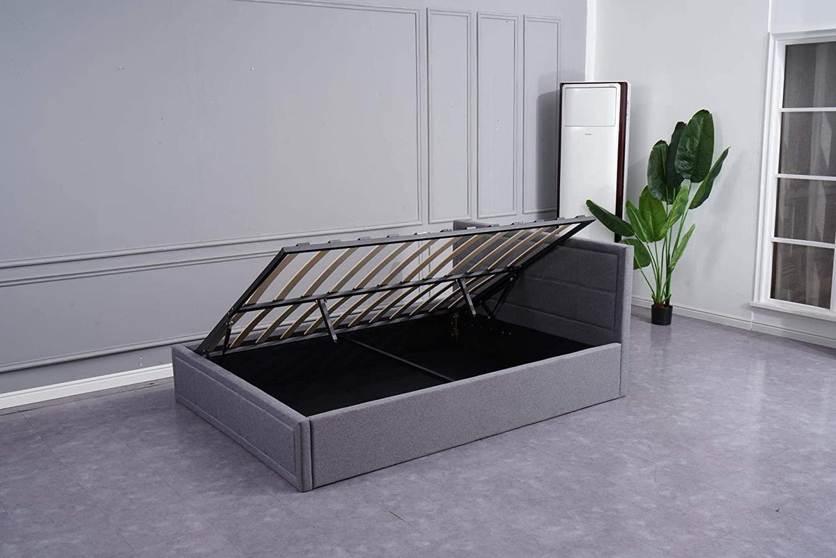 Ottoman Storage Bed grey small double 4ft 6 fabric wooden bedroom furniture