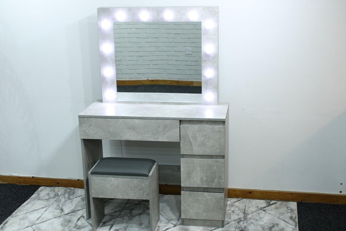 Dressing Table with Mirror and Stool Makeup Vanity LED Bulbs Mirror Hollywood Table