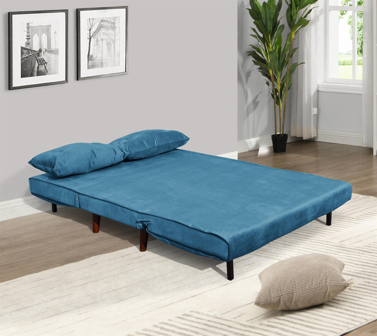 Double Sofa Bed Sleeper Foldable Portable Pillow Lounge Couch Blue Sofa Bed Living Room Furniture