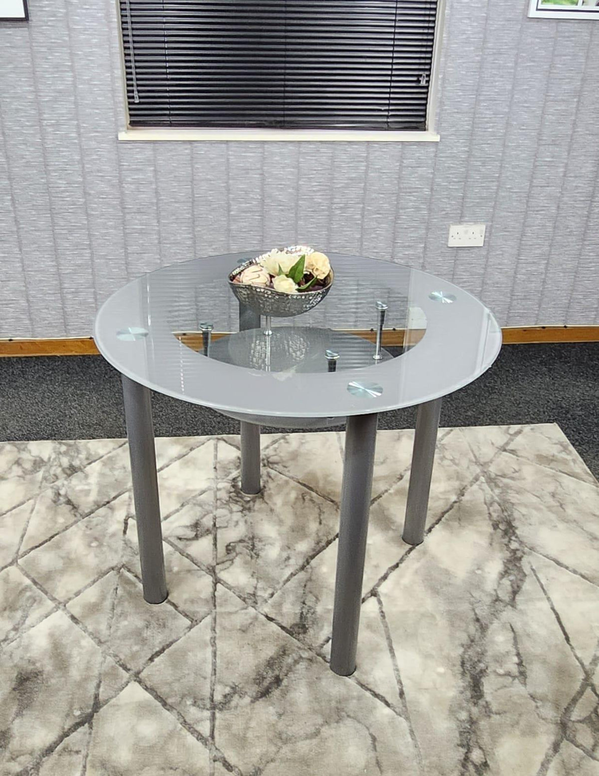 Glass Grey Dining Table Round Dining Table Dining Room Kitchen Furniture