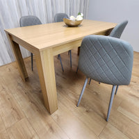 Dining Set of 4 Oak Effect Dining Table and 4 Cream Gem Patterned Stitiched Chairs