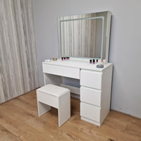 Dressing Table with Mirror and Stool Makeup Vanity LED Mirror Lights Hollywood Table