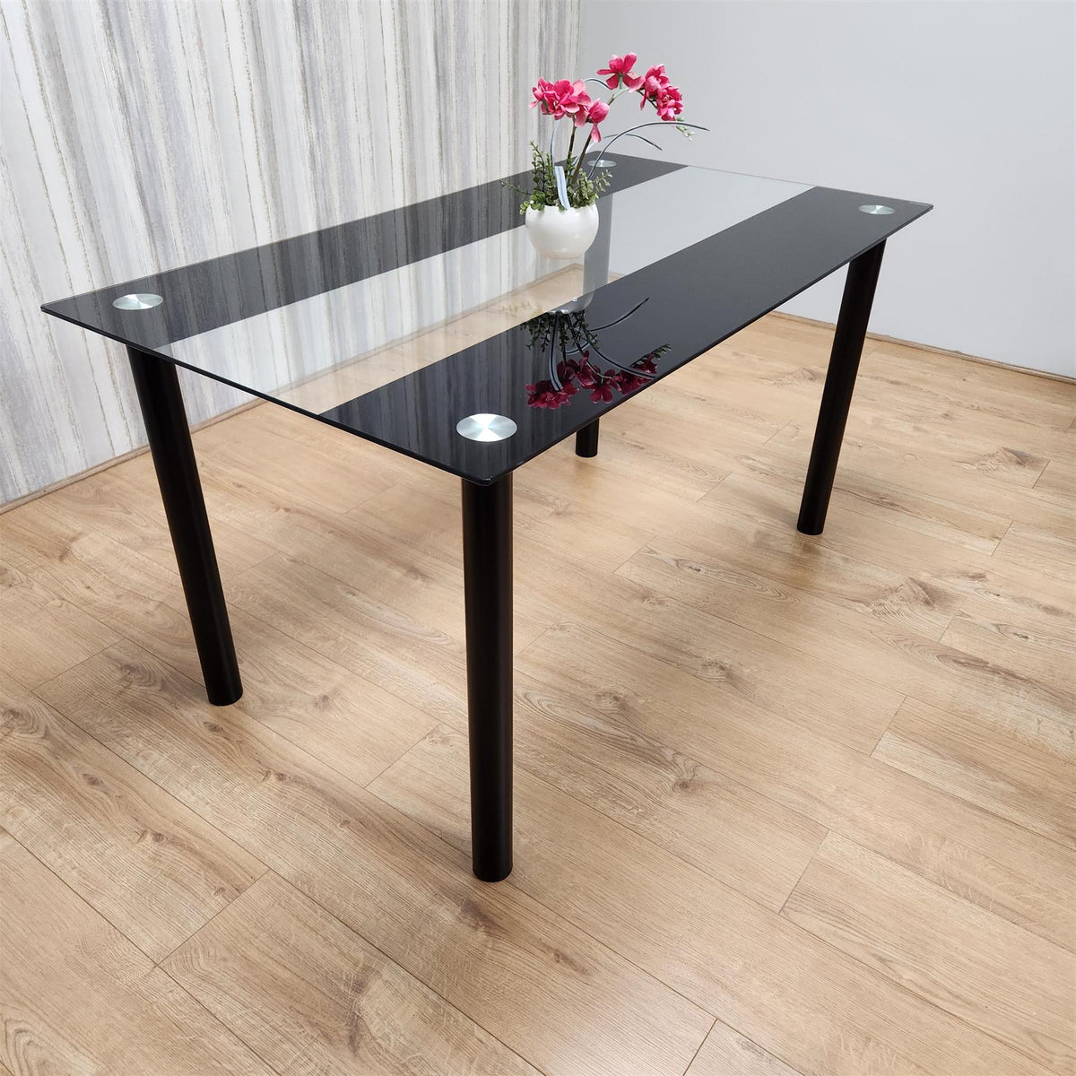 Dining Table Black Glass Kitchen Place for 4 Seats, Dining Table Only (Black H 75 x L 120 x W 70 cm)