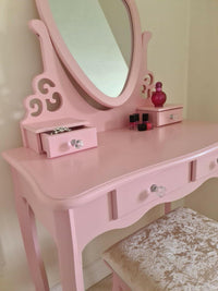 Dressing Table with Heart Shaped Mirror and Stool Makeup Vanity Mirror Hollywood Table