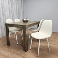 Wooden Dining Table with 4 Cream Gem Patterned Chairs Rusteic Effect Table with Cream Chairs