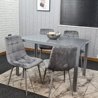 Dining Table and 4 Grey Velvet  Chairs Grey  Glass Table 4 Velvet Chairs  Dining Room Furniture