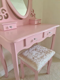 Dressing Table with Heart Shaped Mirror and Stool Makeup Vanity Mirror Hollywood Table