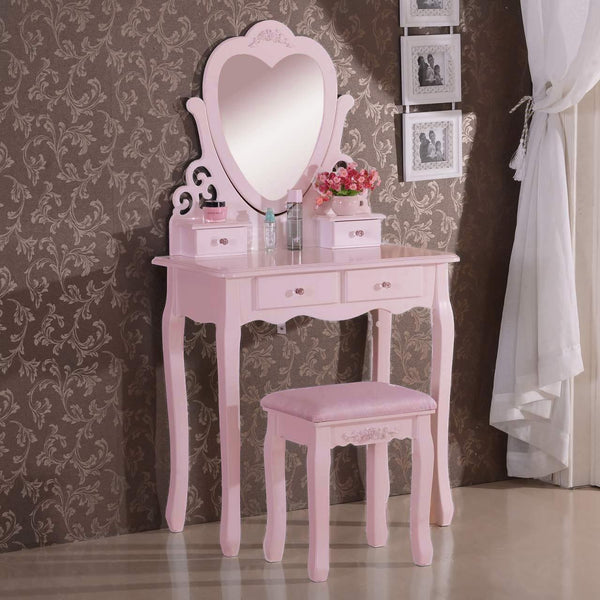 Dressing Table with Heart Shaped Mirror and Stool Makeup Vanity Mirror Hollywood Table