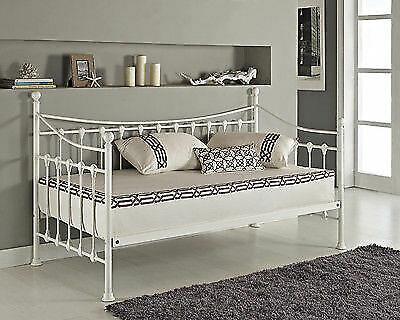 Daybed With Trundle white 3ft single twin bed and 2 spring mattresses pull out metal guest room bedroom living room