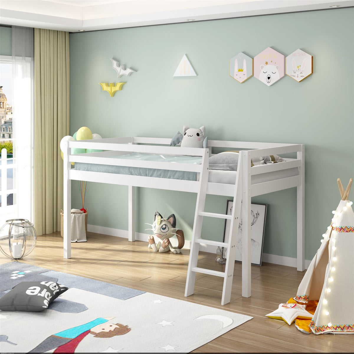 Mid sleeper Bed kids white 3ft single wooden childrens bedroom furniture