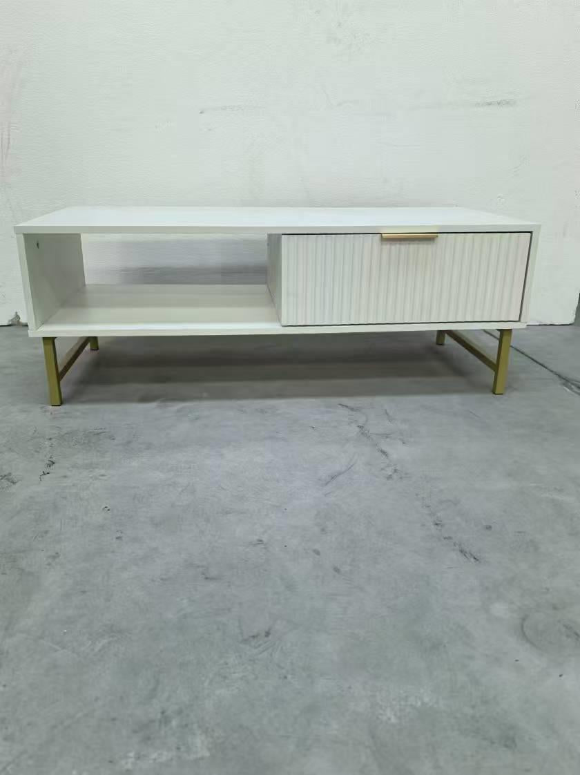 Modern White Coffee Table with Storage, Gold Metal Legs and Handles – Stylish Centre Table for Living Room and Lounge