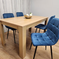 Dining Set of 4 Dining Table and 4 Blue Velvet Chairs Dining Room Furniture