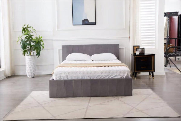 Ottoman Storage Bed grey 3ft single line pattern fabric velvet bedroom furniture