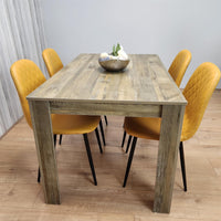 Dining Table and 4 Chairs Rustic Effect Table with 4 Mustard Gem Patterned Chairs