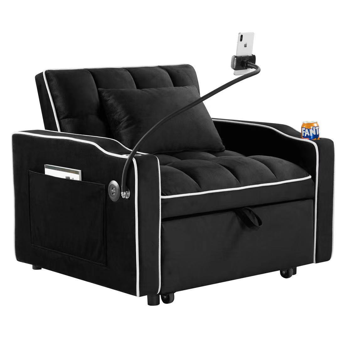 3-in-1 Convertible Sofa Bed Sleeper Chair with Adjustable Backrest, USB Charging & Cup Holder for Small Spaces