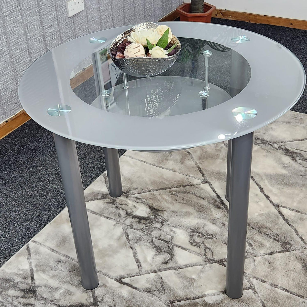 Glass Grey Dining Table Round Dining Table Dining Room Kitchen Furniture