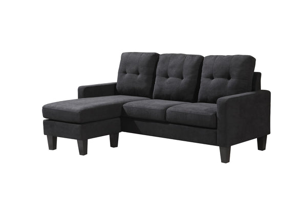 Corner Sofa Fabric Sectional Sofa with Ottoman L-shaped  Black Sofa Couch Reversible 3-Seater