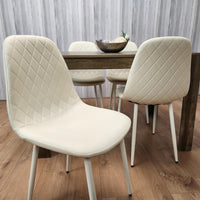 Wooden Dining Table with 4 Cream Gem Patterned Chairs Rusteic Effect Table with Cream Chairs