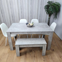 Wooden Rectangle Dining Table Sets with Set of 4 Chairs, a Bench, Grey and White