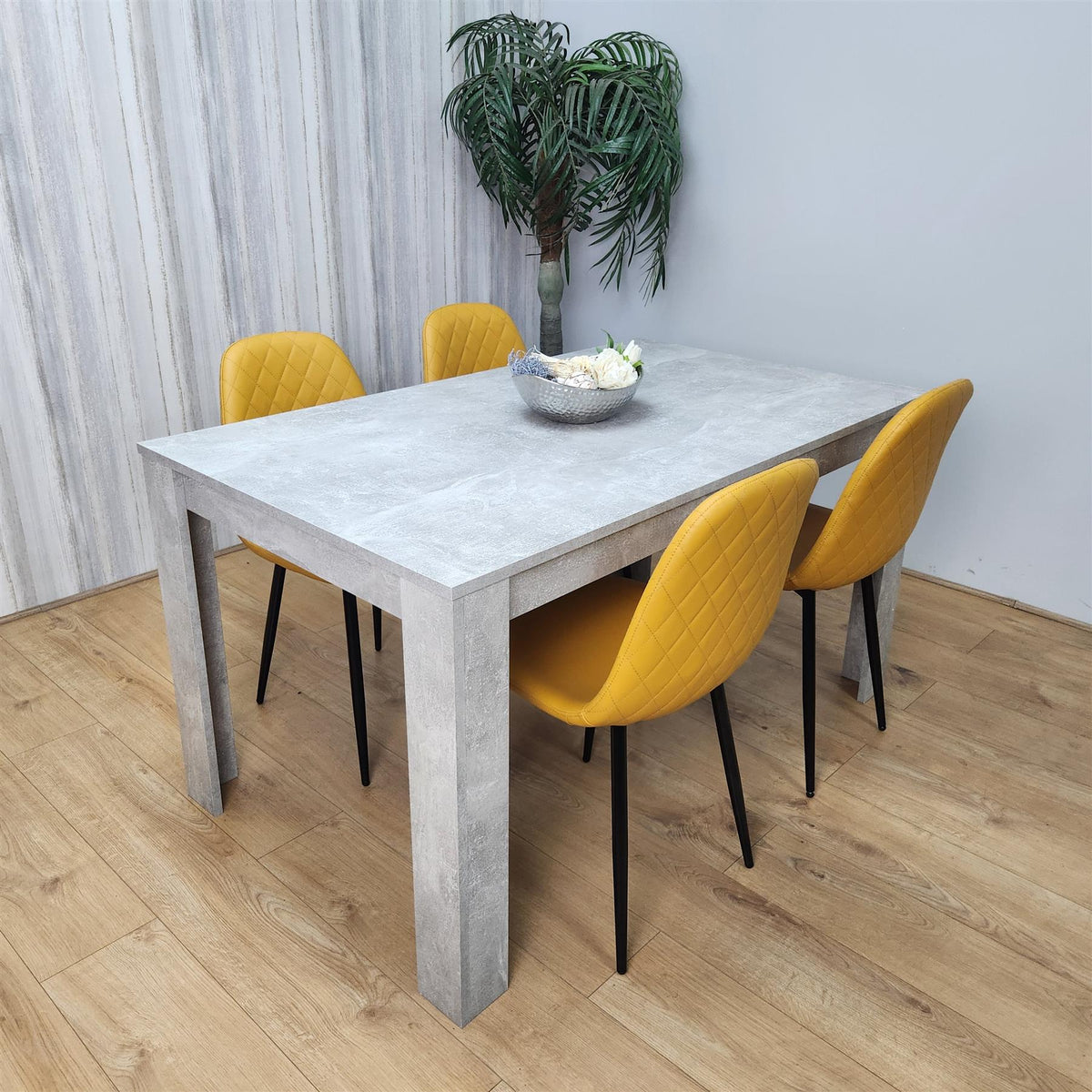 Wooden Rectangle Dining Table Sets with Set of 4 Chairs, Grey and Mustard