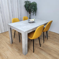 Wooden Rectangle Dining Table Sets with Set of 4 Chairs, Grey and Mustard