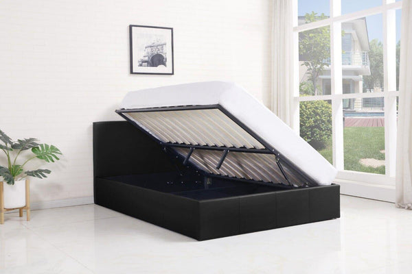 Ottoman Storage Bed black 3ft single leather and 1 memory foam spring mattress bedroom furniture