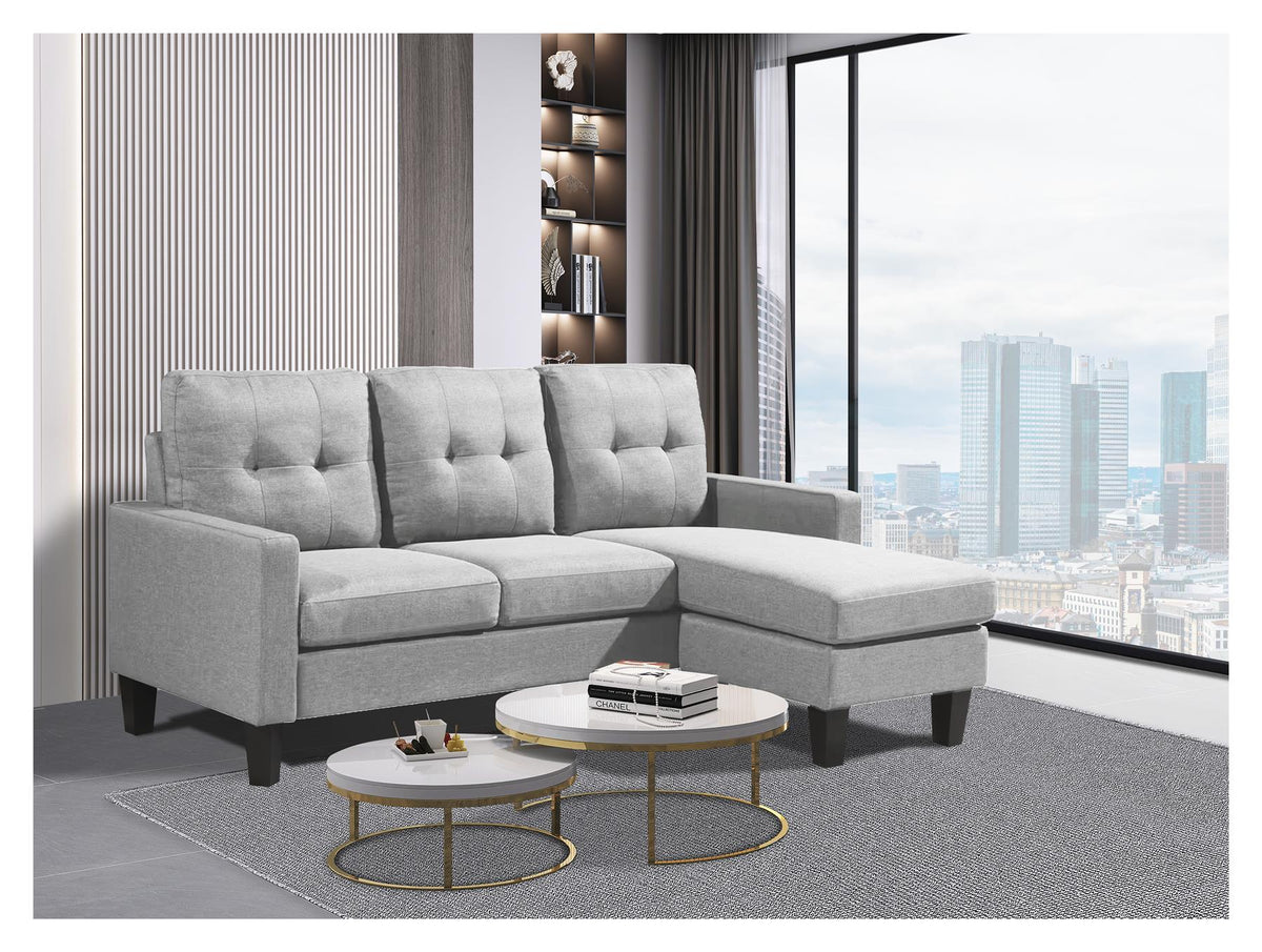 Corner Sofa Fabric Sectional Sofa with Ottoman L-shaped  Light Grey Sofa Couch Reversible 3-Seater