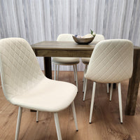 Wooden Dining Table with 4 Cream Gem Patterned Chairs Rusteic Effect Table with Cream Chairs