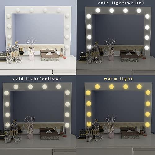 White Dressing Table Hollywood LED Mirror Makeup Desk Vanity Table Bedroom Furniture