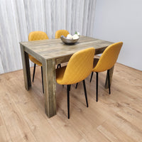 Dining Table and 4 Chairs Rustic Effect Table with 4 Mustard Gem Patterned Chairs