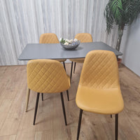 Wooden Rectangle Dining Table Set Grey Table with 4 Mustard Gem Patterned Chairs