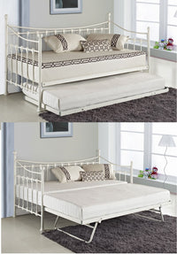 Daybed With Trundle white 3ft single twin bed and 2 mattresses pull out metal guest room bedroom living room