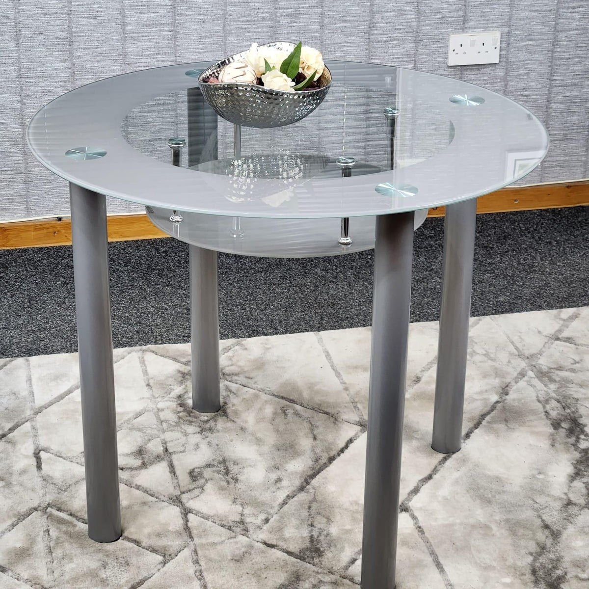 Glass Grey Dining Table Round Dining Table Dining Room Kitchen Furniture