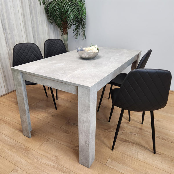 Dining Table and 4 Chairs stone grey Effect Table with 4 Black Gem Patterned Chairs