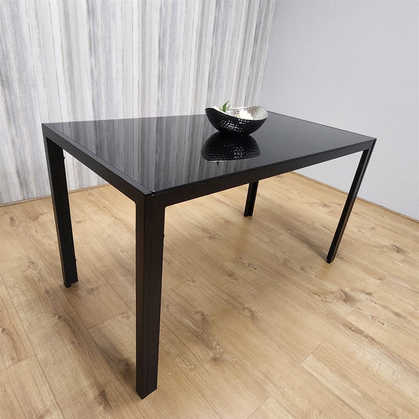 Dining Table Black Glass Kitchen Place for 4 Seats, Dining Table Only (Black H 75 x L 120 x W 70 cm)
