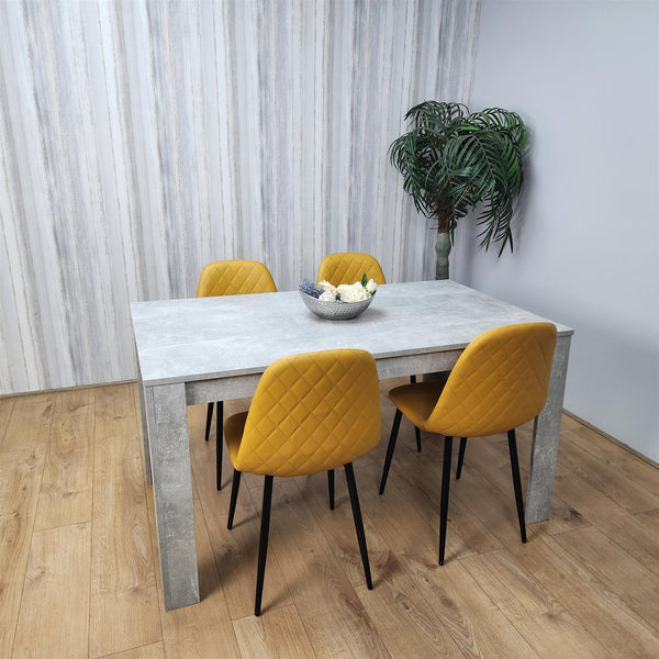 Wooden Rectangle Dining Table Sets with Set of 4 Chairs, Grey and Mustard