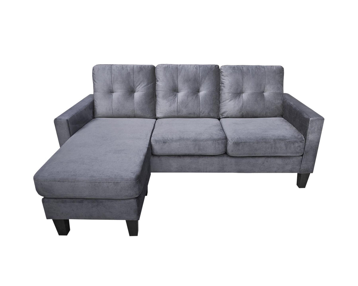 Corner Sofa Velvet Sectional Sofa with Ottoman L-shaped Grey Sofa Couch Reversible 3-Seater