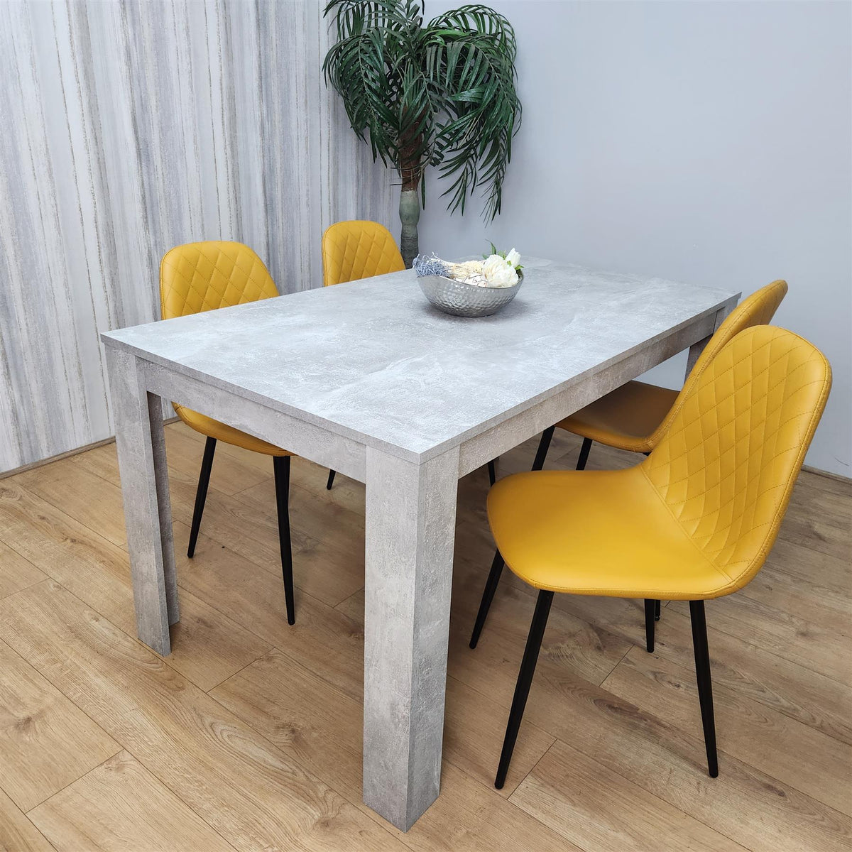 Wooden Rectangle Dining Table Sets with Set of 4 Chairs, Grey and Mustard