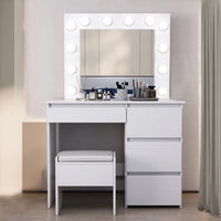 White Dressing Table Hollywood LED Mirror Makeup Desk Vanity Table Bedroom Furniture