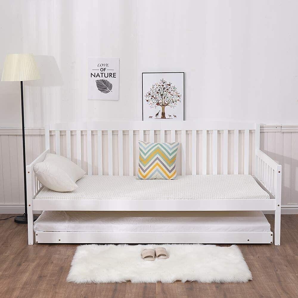 Daybed With Trundle white 3ft single and 2 spring mattresses wooden pull out guest room bedroom