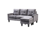 Corner Sofa Velvet Sectional Sofa with Ottoman L-shaped Grey Sofa Couch Reversible 3-Seater