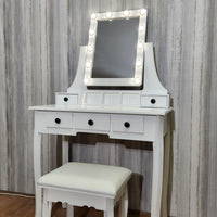 Dressing Table with Mirror and Stool Makeup Vanity LED Bulbs Mirror Hollywood Table