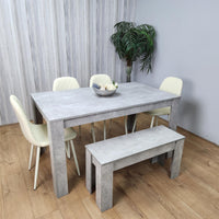 Wooden Rectangle Dining Table Sets with Set of 4 Chairs, a Bench, Grey and Cream