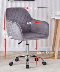 Office Chair grey velvet swivel with arms and wheels leisure home desk computer