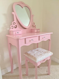 Dressing Table with Heart Shaped Mirror and Stool Makeup Vanity Mirror Hollywood Table